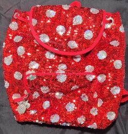 Disney Parks Minnie Mouse Red & Silver Sequin Polka Dots Backpack Vintage Rare