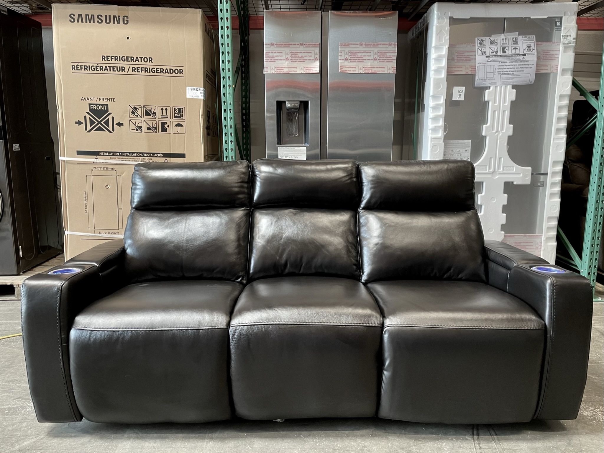 Renaissance Leather Power Reclining Sofa with Drop Down Table