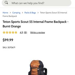 Teton Sports Scout 55 Internal Frame Backpack - Burnt Orange