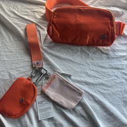 Lululemon Orange Dual Pouch Wristlet And Everywhere Belt Bag Bundle Set
