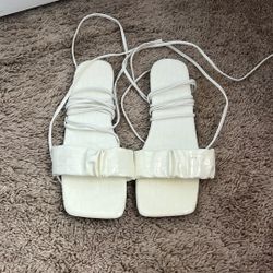 White Ankle Wrap Around Lace Up Sandal