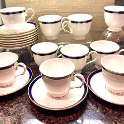 Like New!! Set of 10 Lenox Federal Cobalt Cups And Saucers