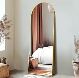 Full-Length Arched Floor Mirror Gold Frame