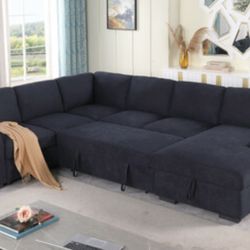 117.5" Dark Gray Woven Sleeper Sectional Sofa with Right-Facing Storage Chaise