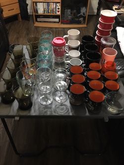 Large set of cups, glasses and mugs