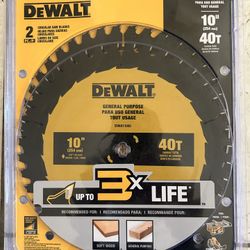 (2-Pack) DeWalt 10" 40-Tooth General Purpose Circular Saw Blades 