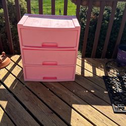 Pink Plastic 3 Drawer Storage Unit 