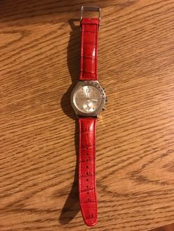 Swatch women's watch RED, leather, oversized