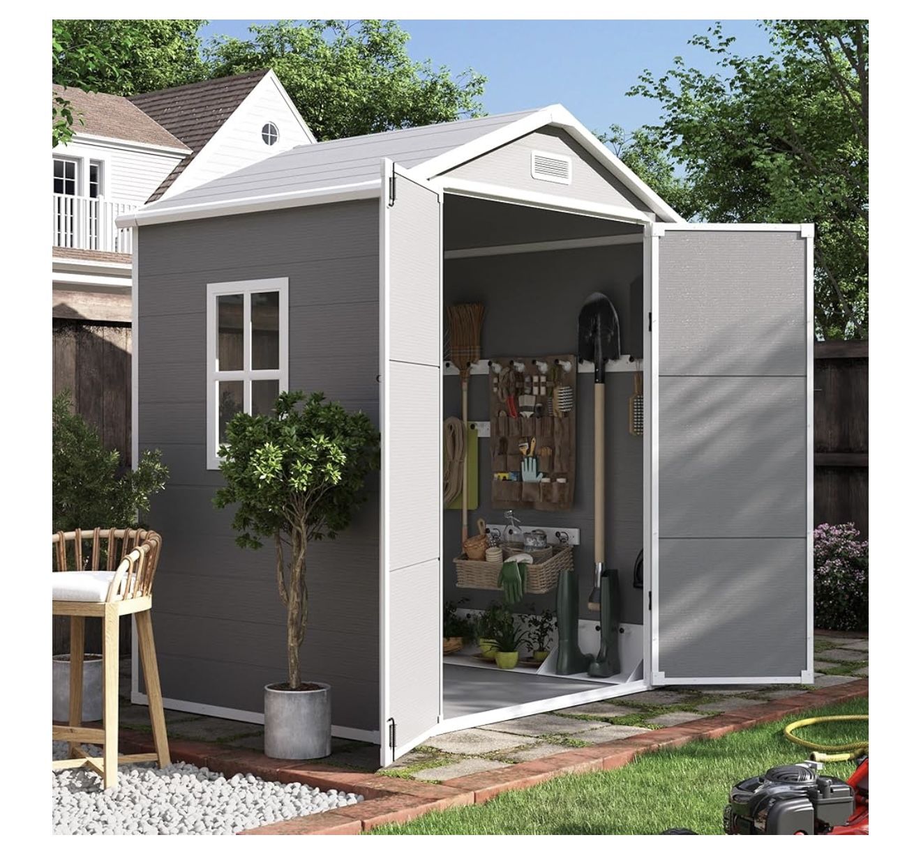 UDPATIO Outdoor Resin Storage Shed 6x4.5 FT, Plastic Garden Shed for Bike, Garbage Can, Tool, Outside Sheds with Lockable Door for Backyard, Patio, La