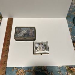 Antique Brass Trinket Boxes W/ MOP/ Inlay