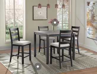 Counter Height Dining Table Set – 4 Chairs – Gray & Black