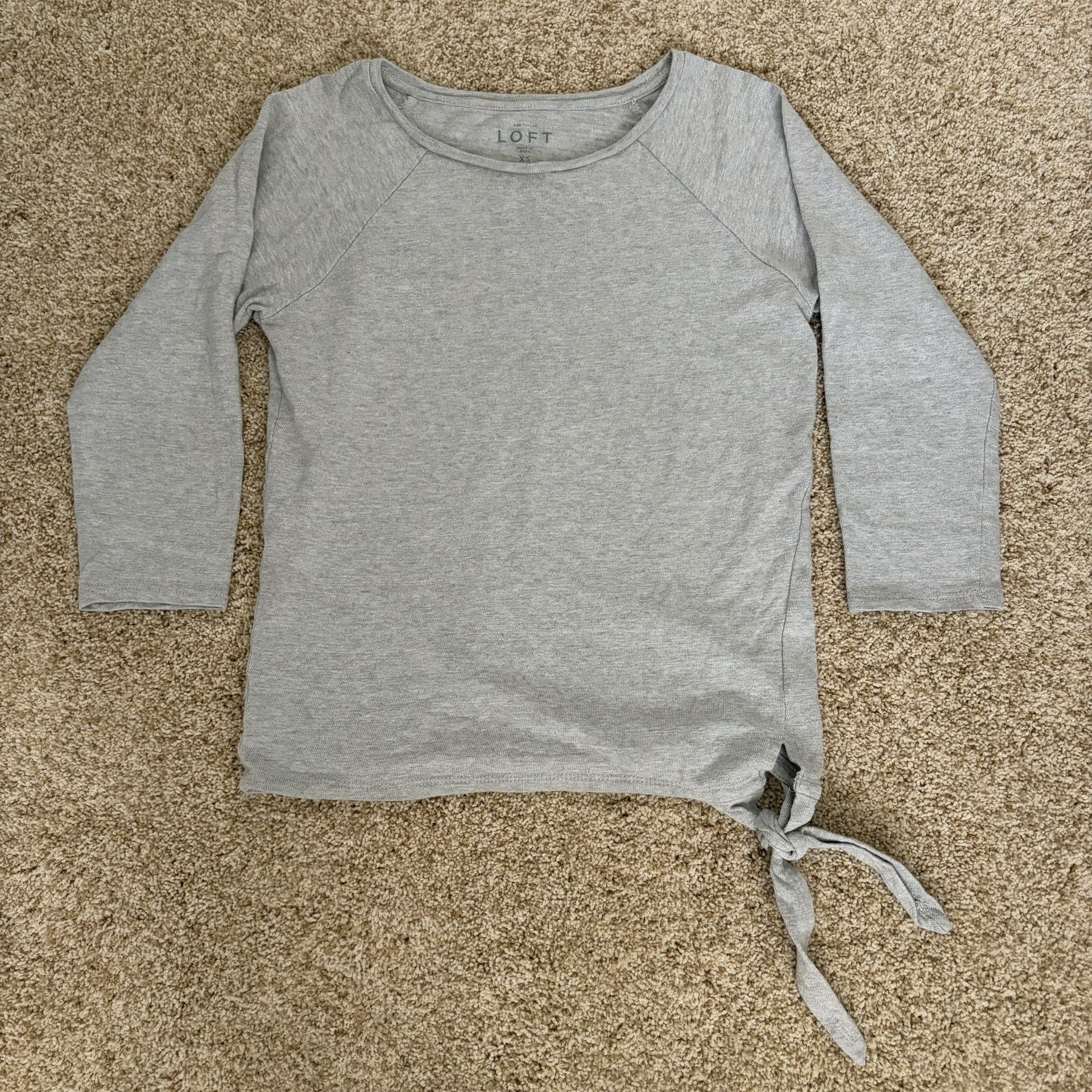 LOFT Gray 3/4 Sleeve Side-Tie Knit Top, Size XS