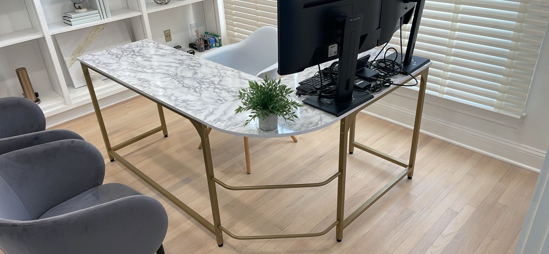 L-Shaped Metal Base Computer Desk