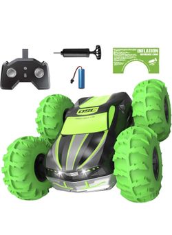 LM-15 Remote Control Car, 4WD RC Stunt Car with Inflatable Tires, Double-Sided Pattern and LED Flash, 2.4GHz, 360° Rotates and Flips