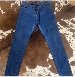 Blue Bebe Skinny Jeans With Lace Up Detail Size 10/12