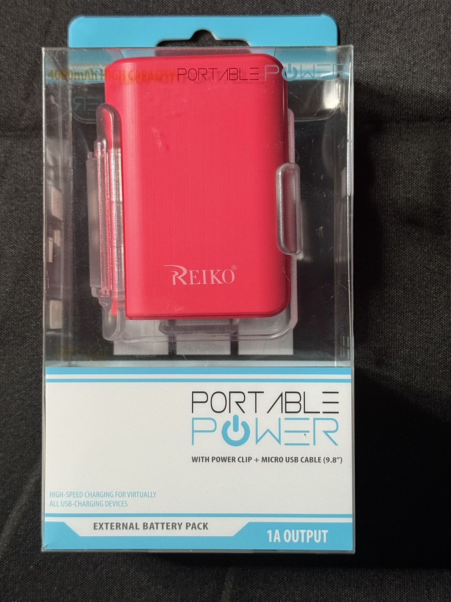 Reiko Portable Power 4,000 Mah Powerbank With Power Clip + Micro USB Cable