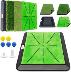 Golf Hitting Mats Training Equipment, Golf Practice Mat with Instant Swing Path Feedback, 3 Replaceable Golf Training Mats with No-Slip Heavy Duty Rub