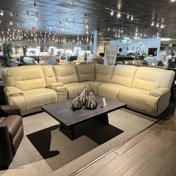  Beige 6pc Power Reclining Sectional Couch