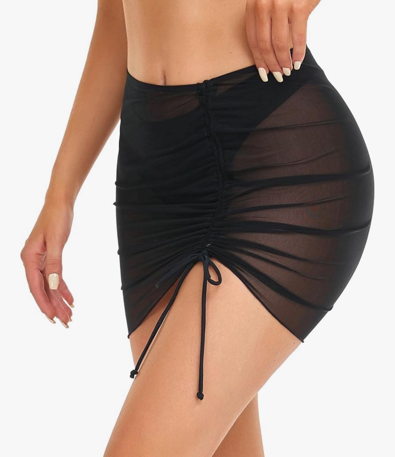 MEDIUM  Swimsuit Coverup for Women Drawstring Ruched Sheer Swim Skirt Beach Mesh Bathing Suit Cover Ups Sexy Bikini Cover Up