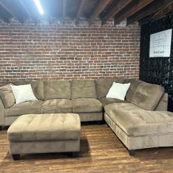 Delivery Available brown 2pc sectional sofa couch w ottoman