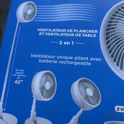 My Fold Away Rechargeable Fan Floor Fan & Table Fan 2 In 1 3 Speeds 