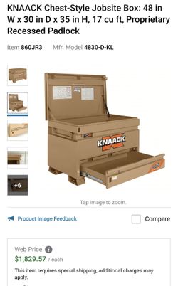 KNAACK Chest-Style Jobsite Box W/ Junk Trunk: 48 in W x 30 in D x 35 in H, 17 cu ft