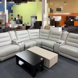 Genuine Leather Sectional Sofa with Power Recliner，$1450
