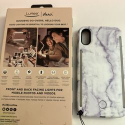 Lumee iPhone XR Selfie Light Case In Marble With Wrist Wrap 