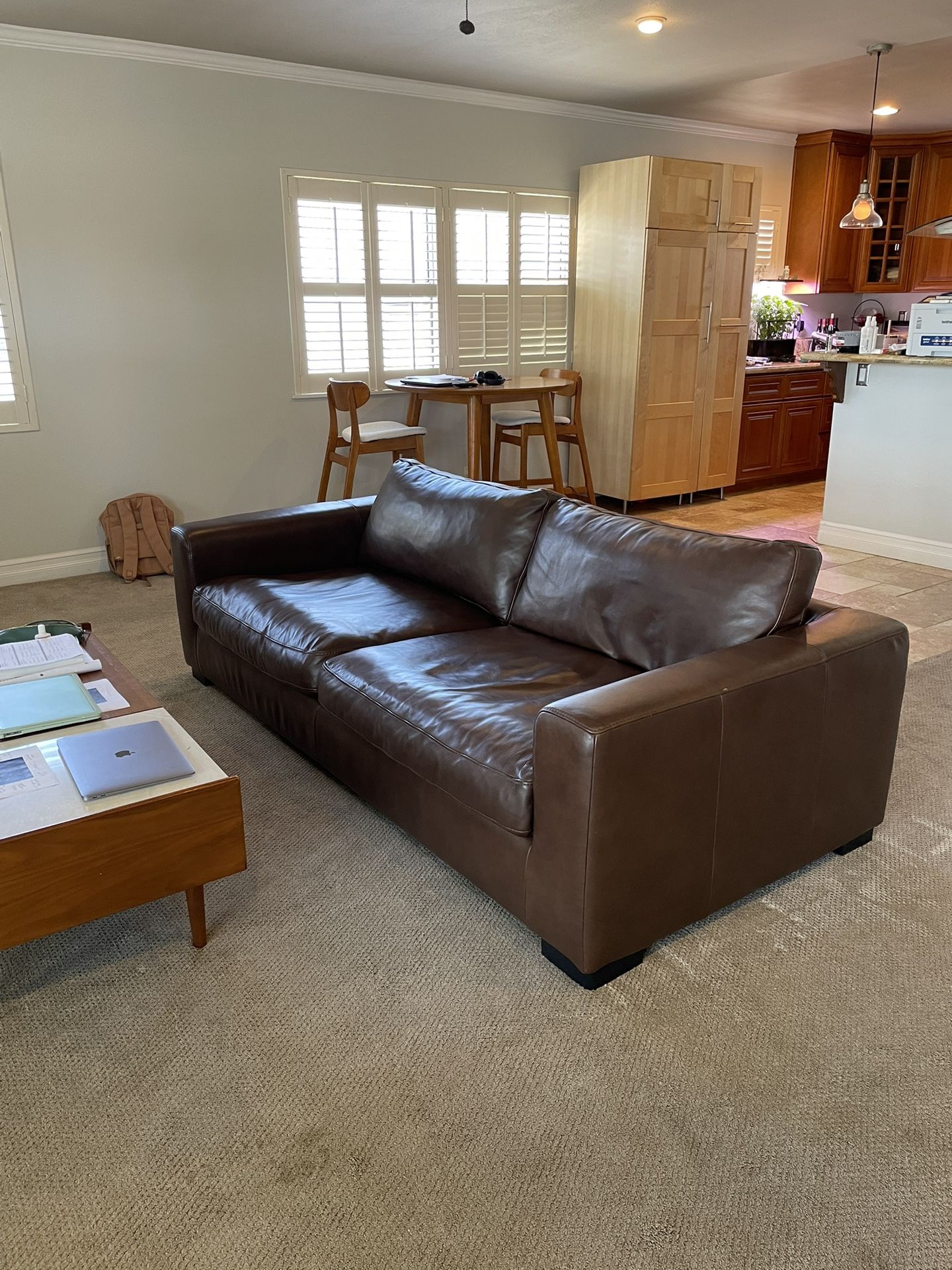 Stone & Beam Westview Brown Extra Deep Down-filled Real Leather Couch