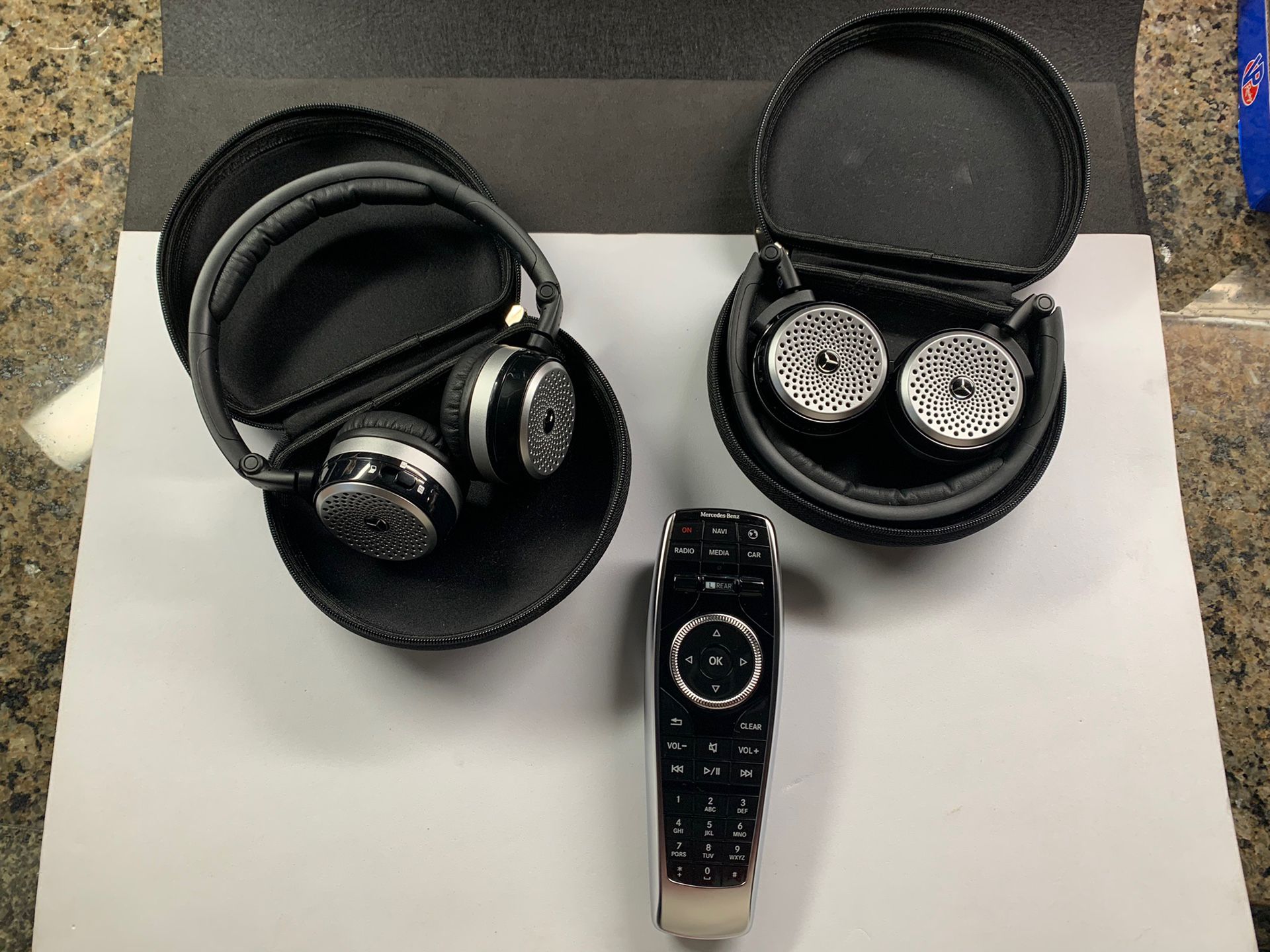 OEM Mercedes W222 S Class / Maybach Rear Entertainment Remote Control And 2 Bluetooth Headphones