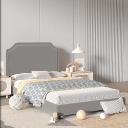 Brand New In The Box- Getifun Upholstered Kids Twin Bed Frame, Velvet Wooden Kids Bed with Adjustable Headboard (Gray)