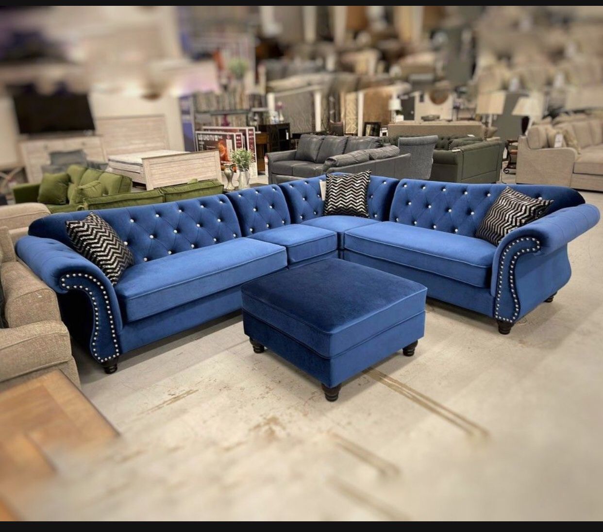 Blue Velvet Jolanda 3 Piece Sectional Couch👈 Living Room Set 👍 Showroom Available 💥 Fastest Delivery 