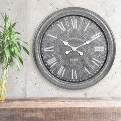 27” Galvanized Wall Clock for Living Room, Kitchen, Game Room (OBO)