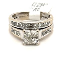 14k White Gold Diamond Cluster Ring Princess Cut 2ctw 8 Grams Size 8 1/4  115092 1
