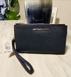 Michael kors navy blue double zip wallet nwt