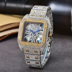 Iced-Out Skeleton Luxury Watch Collection – Square Dial Series 