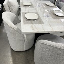 New Contemporary Real Marble dinning table Set With Chairs 