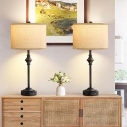26" Farmhouse Table Lamps for Bedroom Set 2