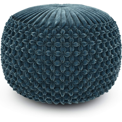 SIMPLIHOME Renee Round Pouf - 20 inch Wide Upholstered Velvet Ottoman in Teal, Boho Footstool or Extra Seating for Living Room or Bedroom with Button-