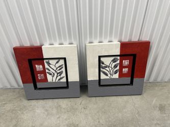 White / Red / Gray Textured Wall Art