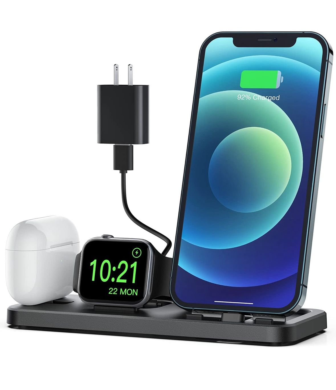 Portable Charging Station for Apple Products Foldable Charger Stand for iWatch 7/6/SE/5/4/3/2/1 Charging Stand for AirPods Pro/3/2/1 Charging Dock Hol