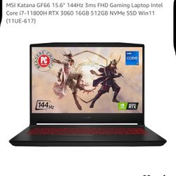 MSI Katana GF66 15.6" 144Hz 3ms FHD Gaming Laptop Intel Core i7-11800H RTX 3060 16GB 512GB NVMe SSD Win11 (11UE-617)