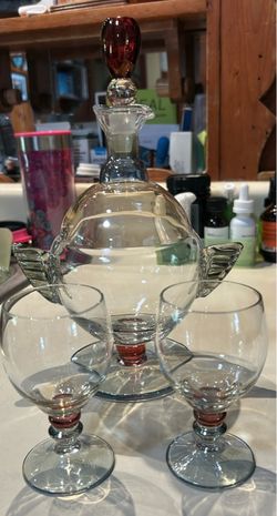 Vintage Romanian Blown Glass Decanter Set