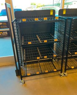 Black Metal Wire Display Rack on Wheels