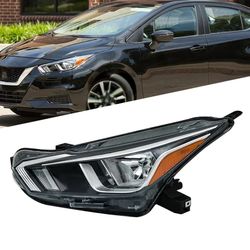 Headlight Assembly For 2020-2021 Nissan Versa S SV Driver Side LH Chrome Halogen with Bulbs