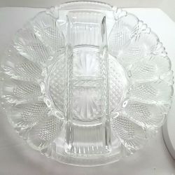 VTG LE SMITH #567 Sandwich Glass Heritage Pineapple Pattern Scalloped Egg Plate