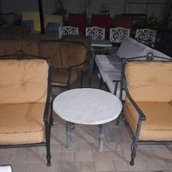 $500  ARIZONA IRON 2 BIG CHAIRS AND TABLE WITH SUNBRELLA CUSHIONS 