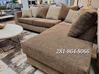 Brown Fabric Sectional Sofa with Chaise