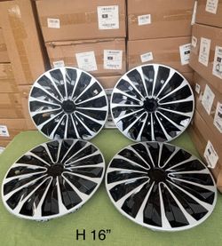 4PACK 16 Inch Black Wheel Covers Snap on Full Hub Caps fits R16 Tire Steel Rim