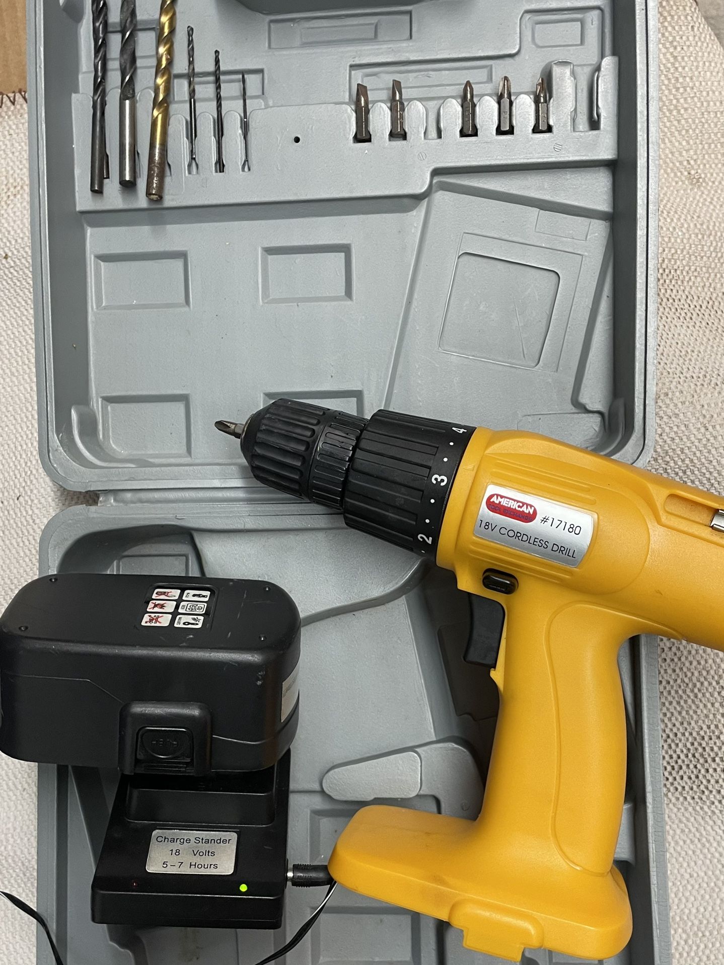 American Tool Exchange 18V Drill Driver-17180–Never Used—Batt/Charger, Dr Bit Kit, Hard Case